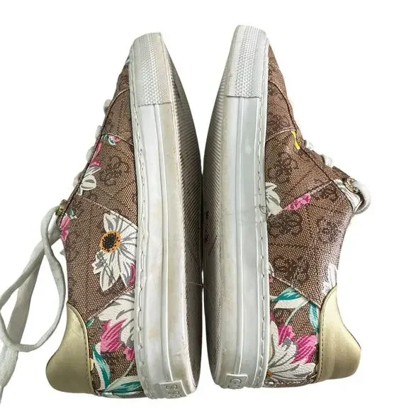 Guess Loven Sneakers Women's Size 9.5 M Casual Lace-up Logo Brown Pink Floral - Picture 10 of 15